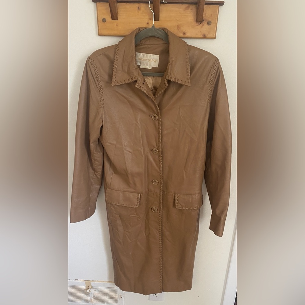 Classic Tan Leather Trench Coat